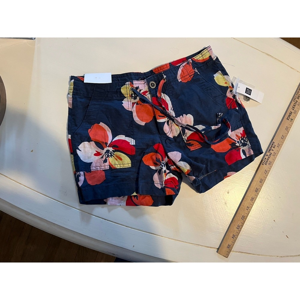 GAP Floral Linen Blend Womens Sz 0 XS Navy Tropical Boho Beach‎ Shorts NWT